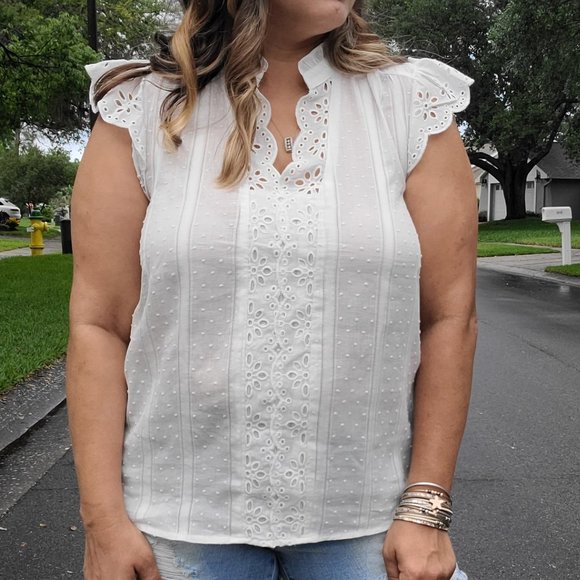 Tops - White Eyelet Top